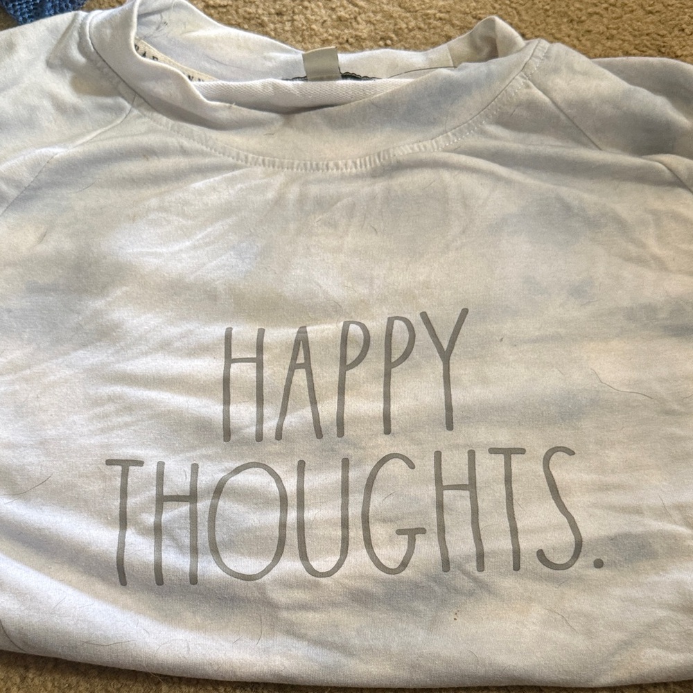 Rae Dunn White Sweatshirt with Gray 'Happy Thoughts' Print